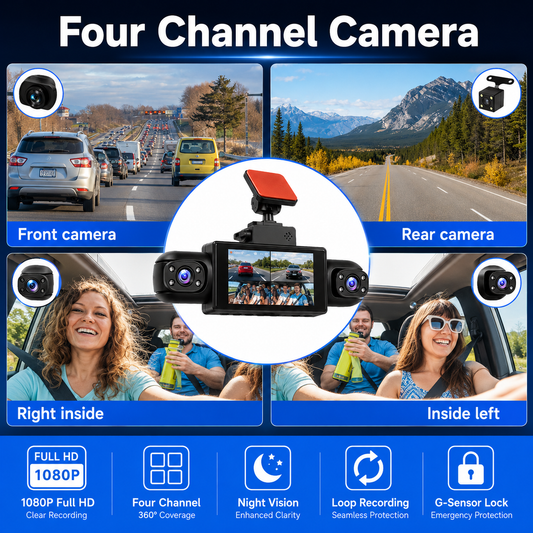 360° Four-Way Full HD 1080P Car Dash Camera with Night Vision & Parking Monitor