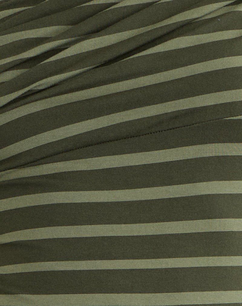 Mausari Mini Dress in Wide Stripe Green