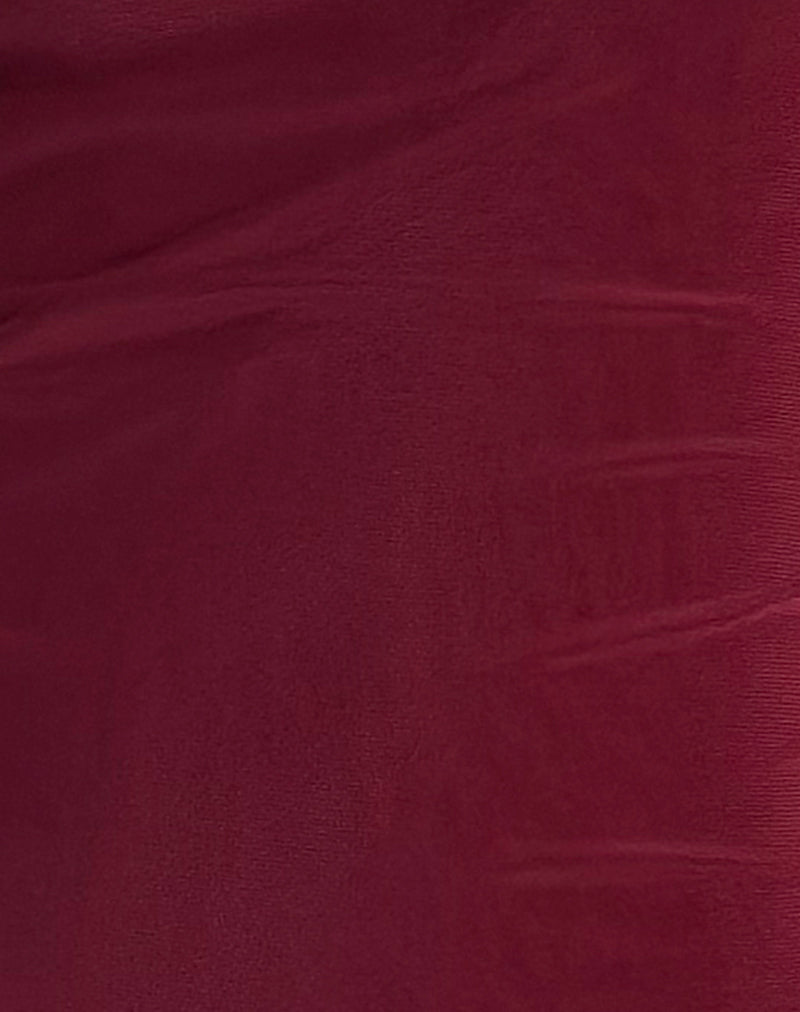 Renata Asymmetrical Mini Dress in Burgundy Mesh