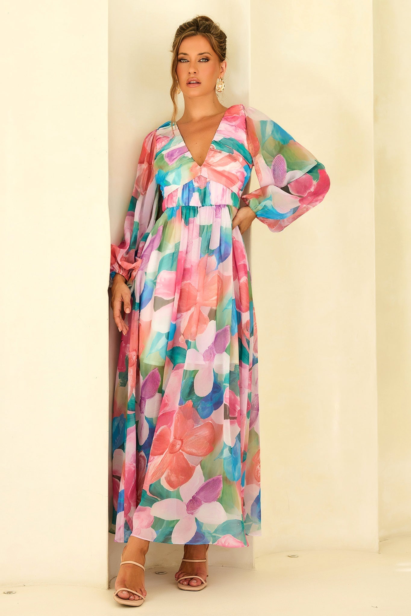 Soft Seduction Chiffon Maxi Dress - Pink Multi