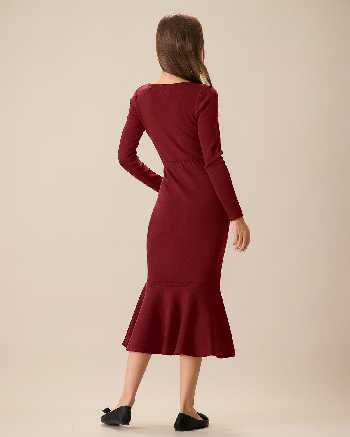 Red Square Neck Mermaid Sweater Dress
