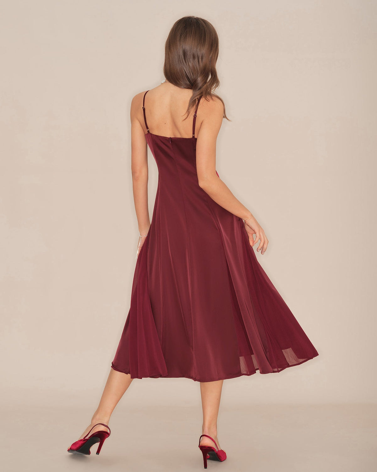 Wine Red Slip A-Line Midi Dress