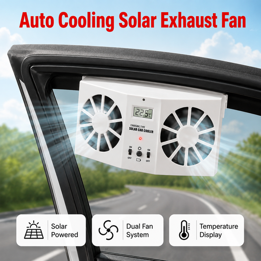 Dual Fan Solar Car Vent Cooler | Solar Powered Car Exhaust Fan with Digital Temperature Display