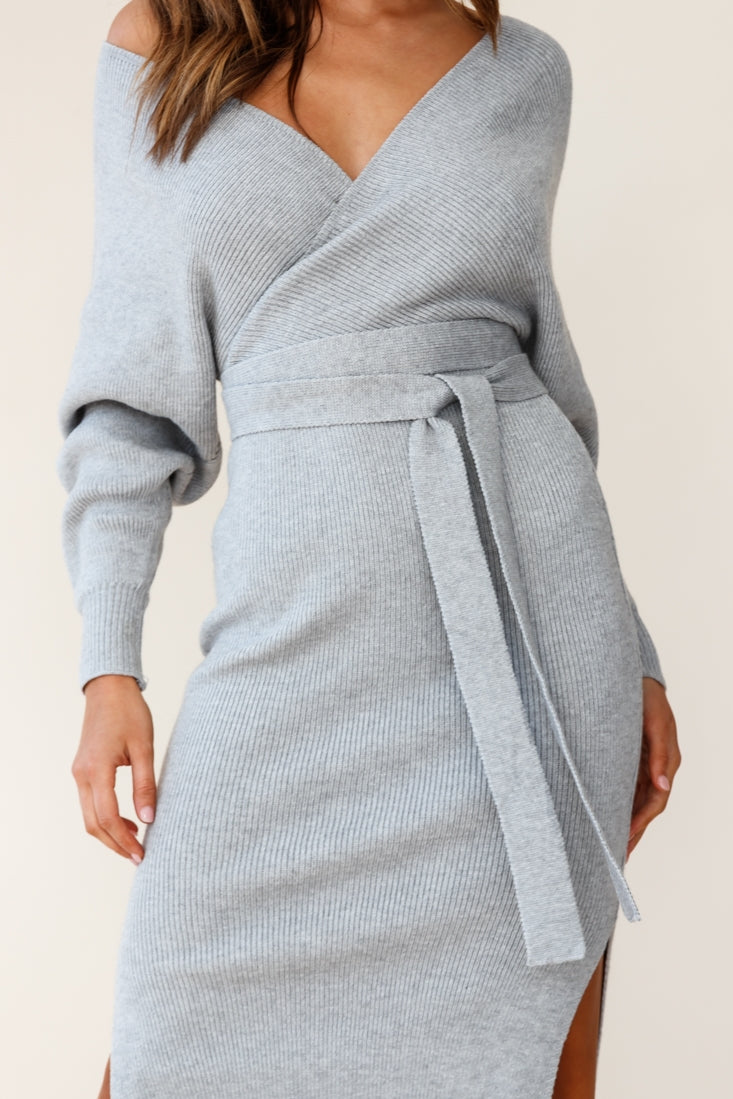 Cameo Batwing Knit Midi Dress Grey