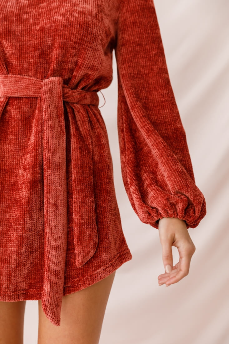 Diva Velvet Yarn Knit Dress Rust