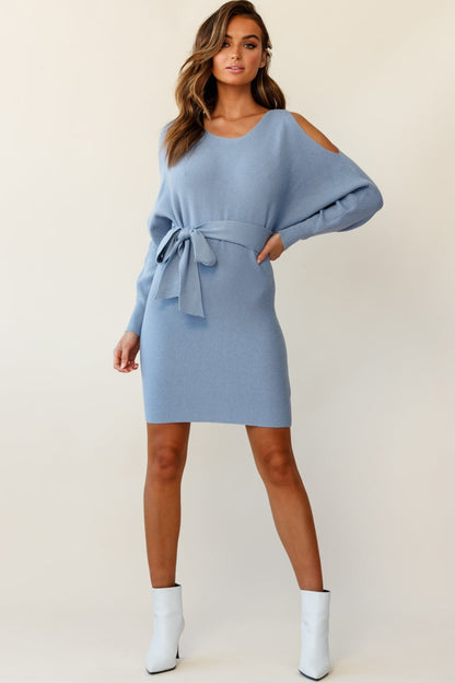Sorry, Honey Cold Shoulder Knit Dress Midnight Blue