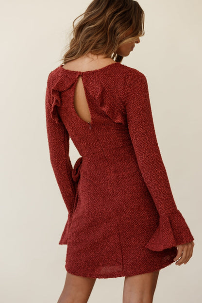 Minerva Flared Cuff Knit Wrap Dress Maroon