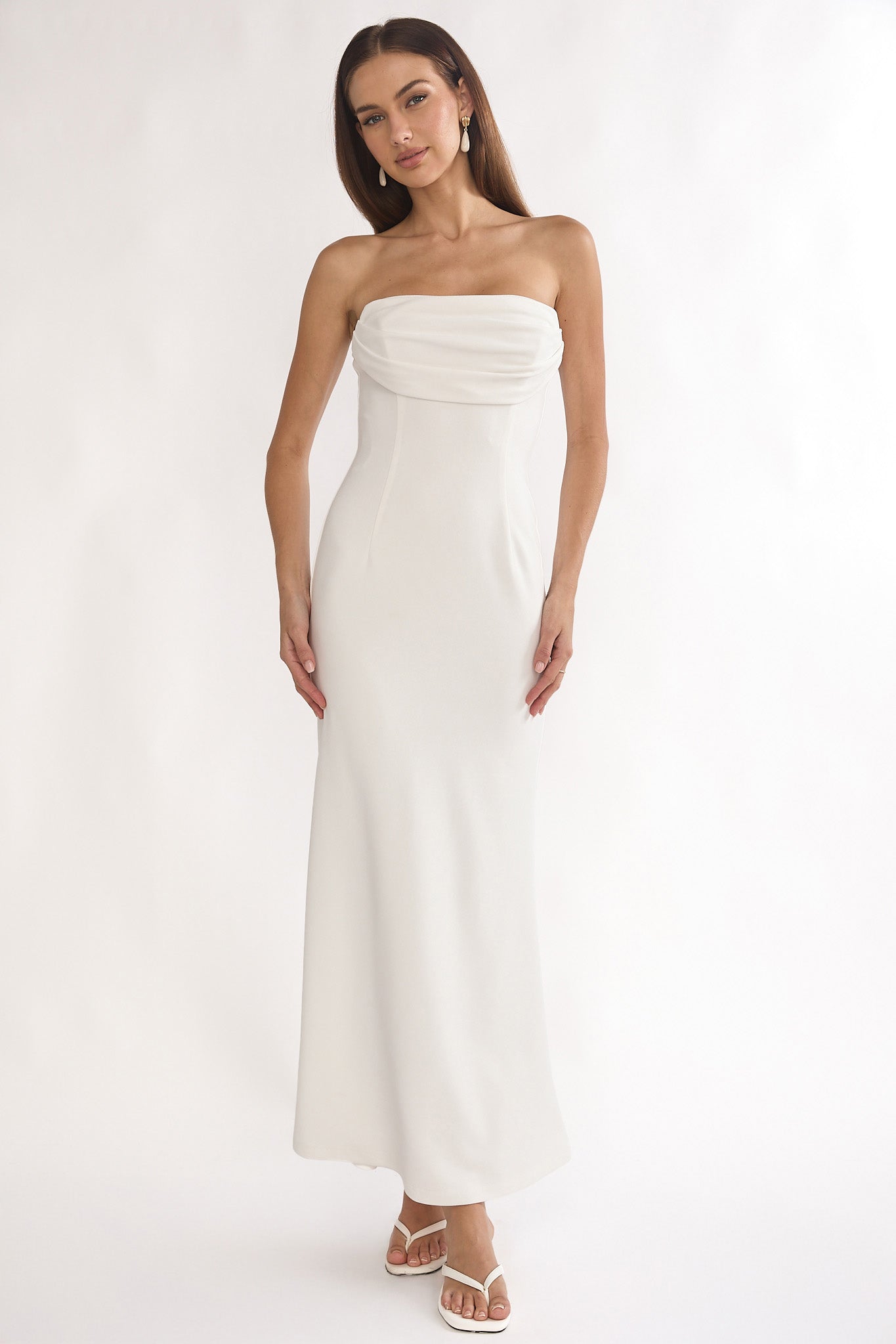 Well Versed Strapless Pleat Bust Maxi Dress White