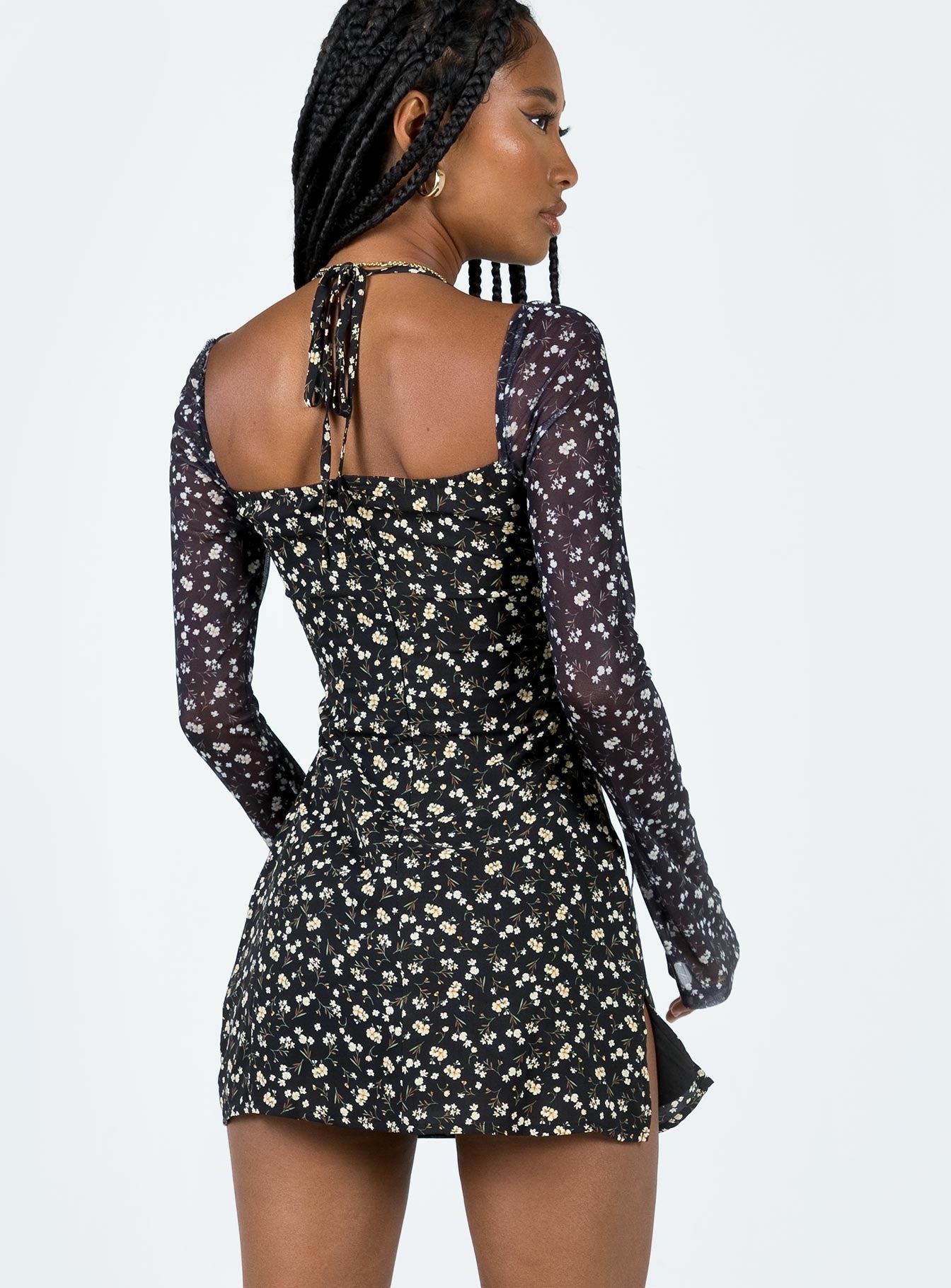 Dyer Sheer Sleeve Mini Dress Black Floral