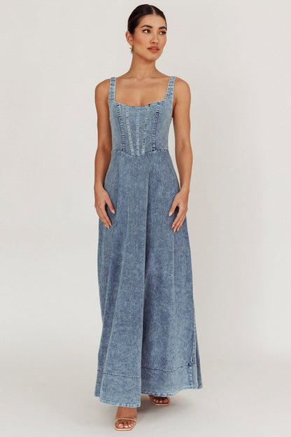 Talissa A-Line Maxi Denim Dress Blue