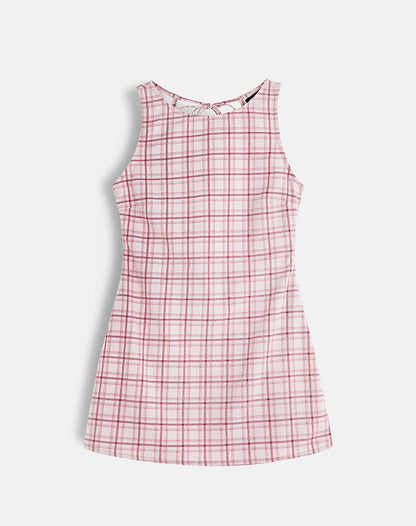 Ayana Backless Mini Dress in Basic Tartan Pink