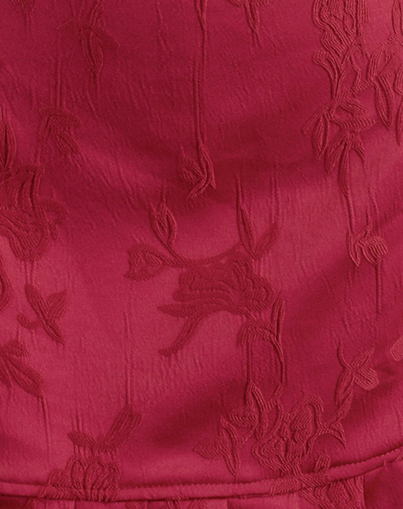 Benian Mini Dress in Satin Jacquard Red