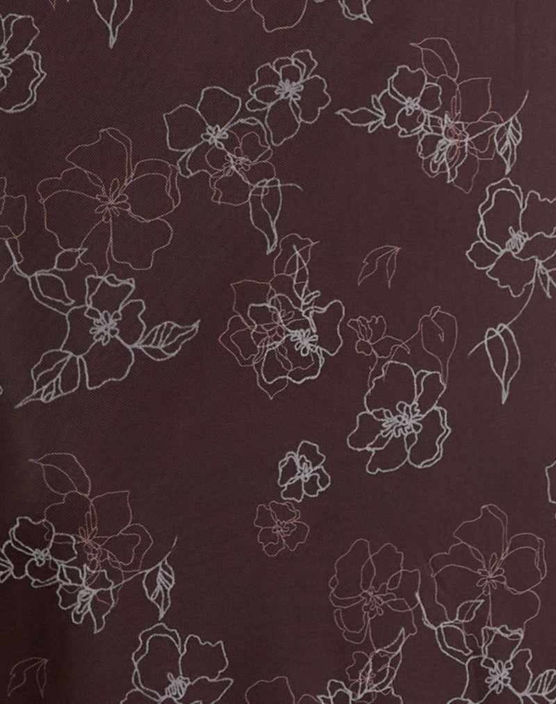 Catrin Midi Dress in Doodle Flower Flock Brown