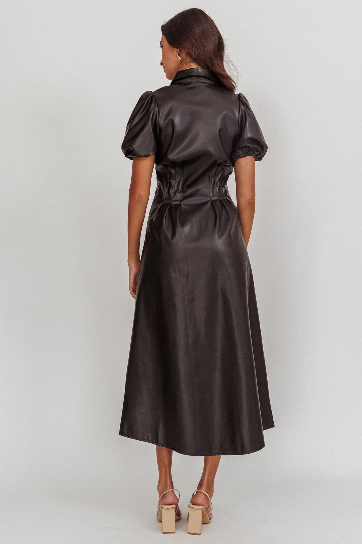 Zurich A-line Puff Sleeve Midi Dress Black
