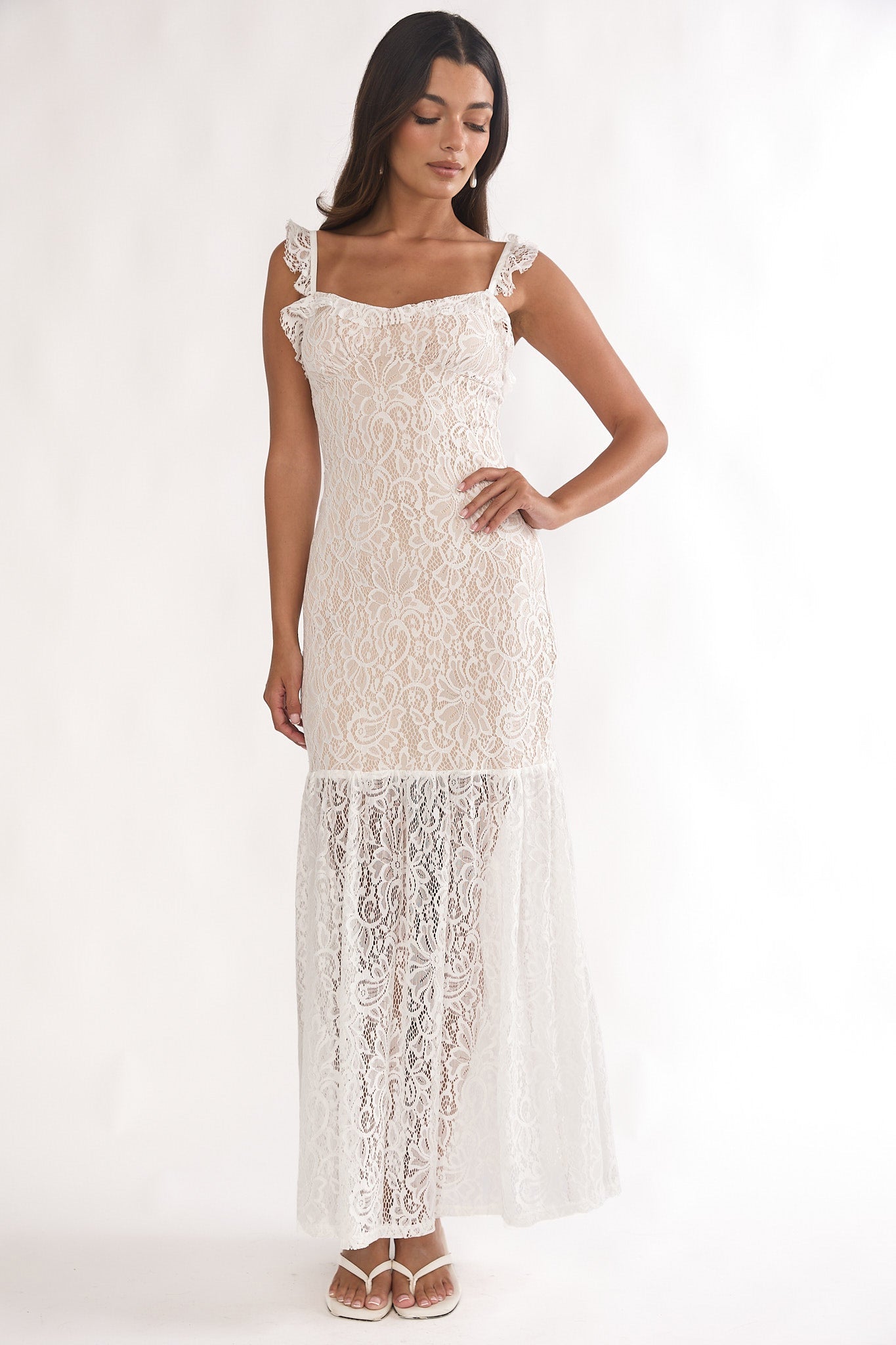 Noraya Lace Overlay Maxi Dress White