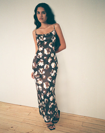 Kafka Maxi Dress in Brown Floral Print