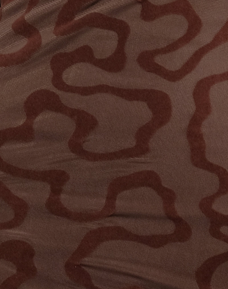 Kalana Maxi Dress in Brown Swirl Flock
