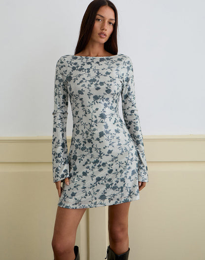 Kimberly Mini Dress in Sequin Flower Grey