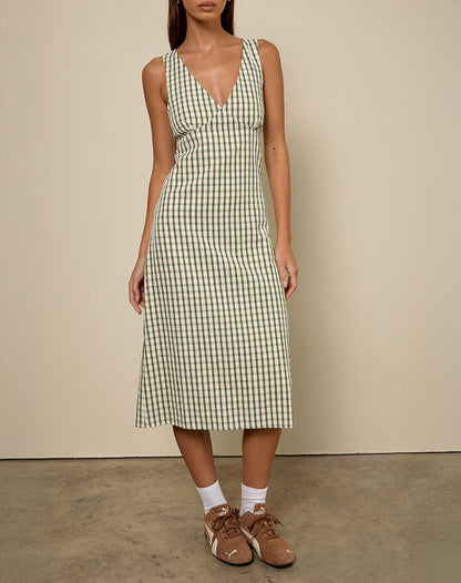 Lavisha Midi Dress in Green Check