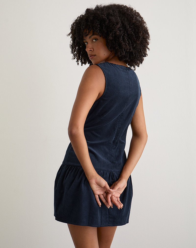 Sarabi Plunge Mini Dress in Cord Navy