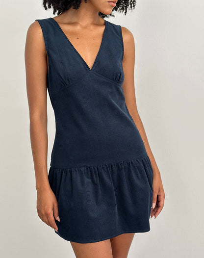 Sarabi Plunge Mini Dress in Cord Navy