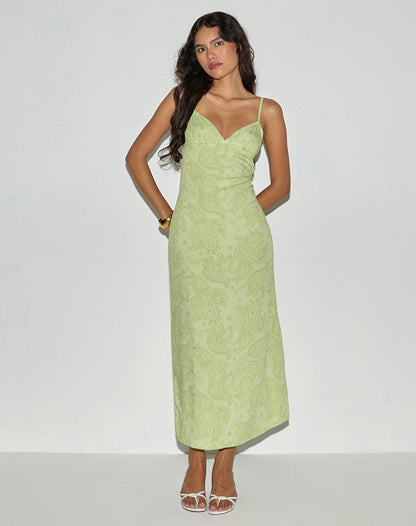Sastra Midi Dress in Retro Paisley Lime