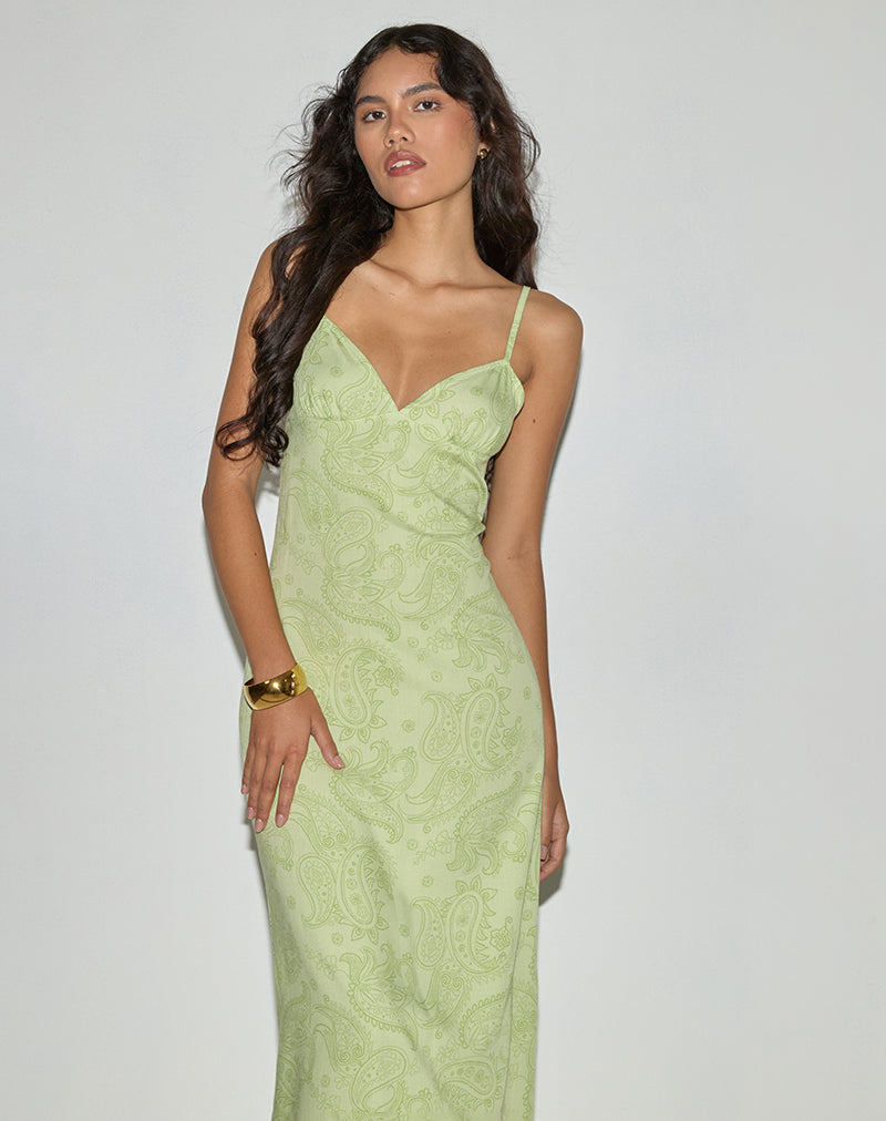 Sastra Midi Dress in Retro Paisley Lime