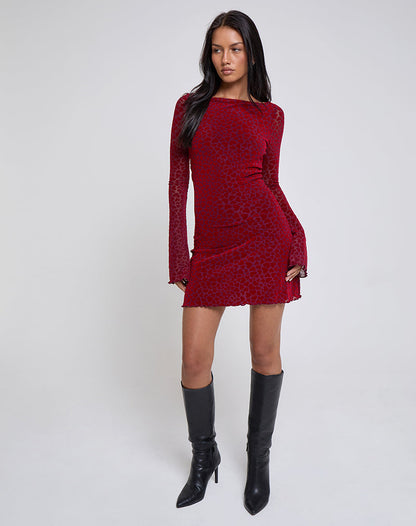 Sevila Long Sleeve Mini Dress in Heart Flock Maroon