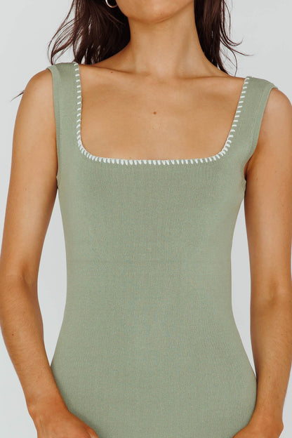 North Shore Blanket Stitch Knit Maxi Dress Sage