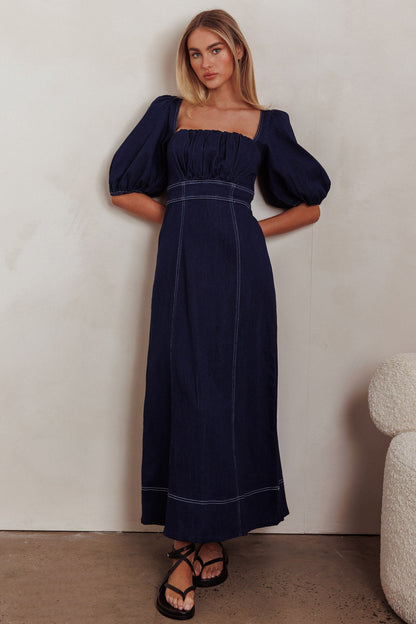 Sibille Puff Sleeve Maxi Dress Denim Indigo