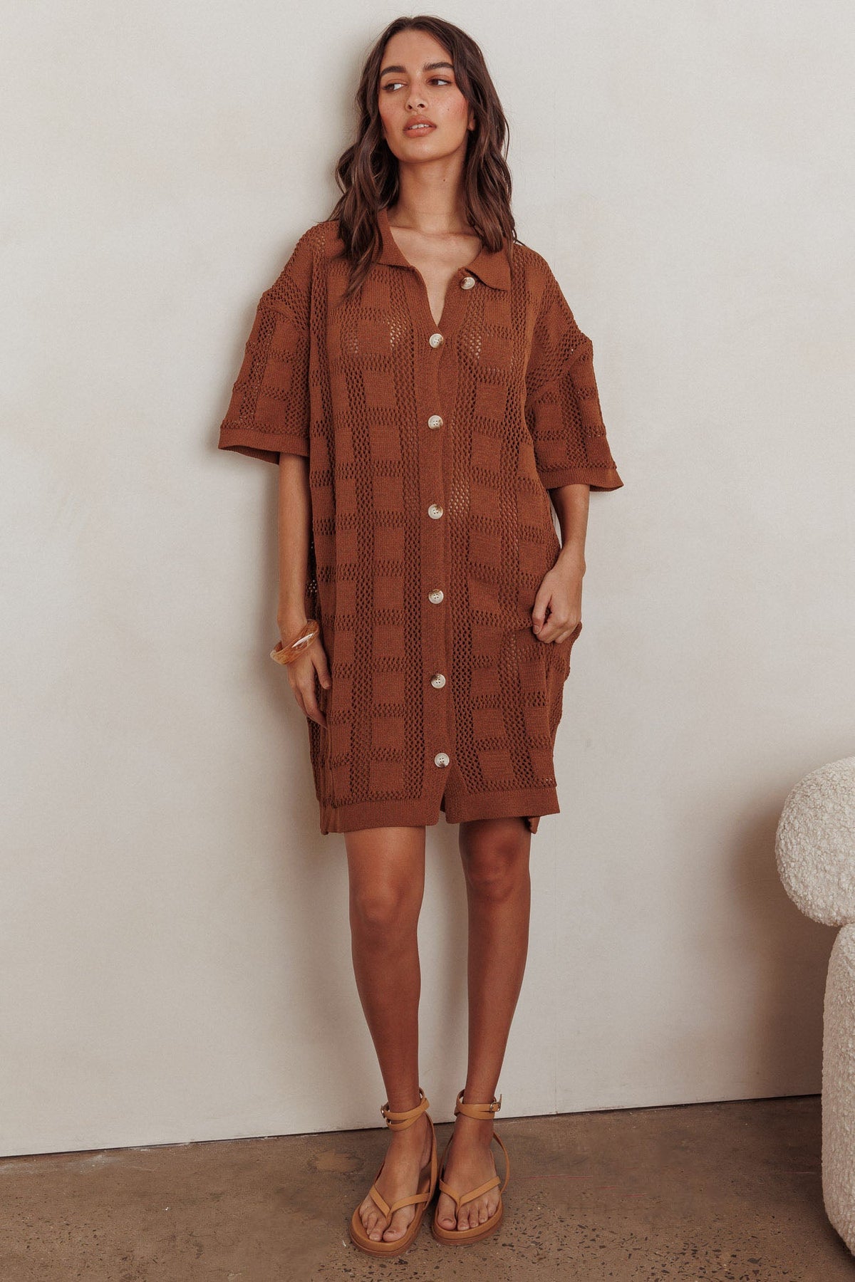 Best Friend Knit Shirt Dress Chocolate