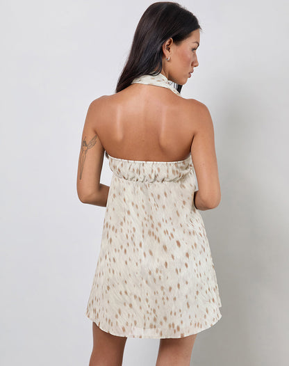 Yukio Bandeau Mini Dress in Ivory Bambi Print
