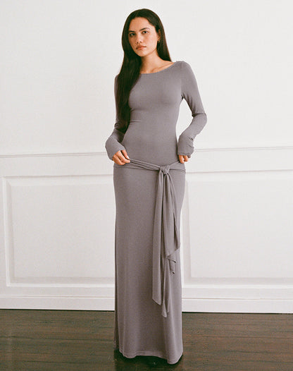 Zeya Maxi Dress in Cupro Taupe Grey