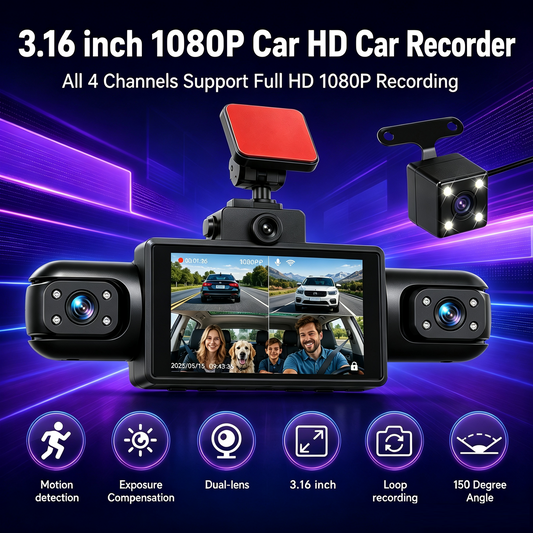 360° Four-Way Full HD 1080P Car Dash Camera with Night Vision & Parking Monitor