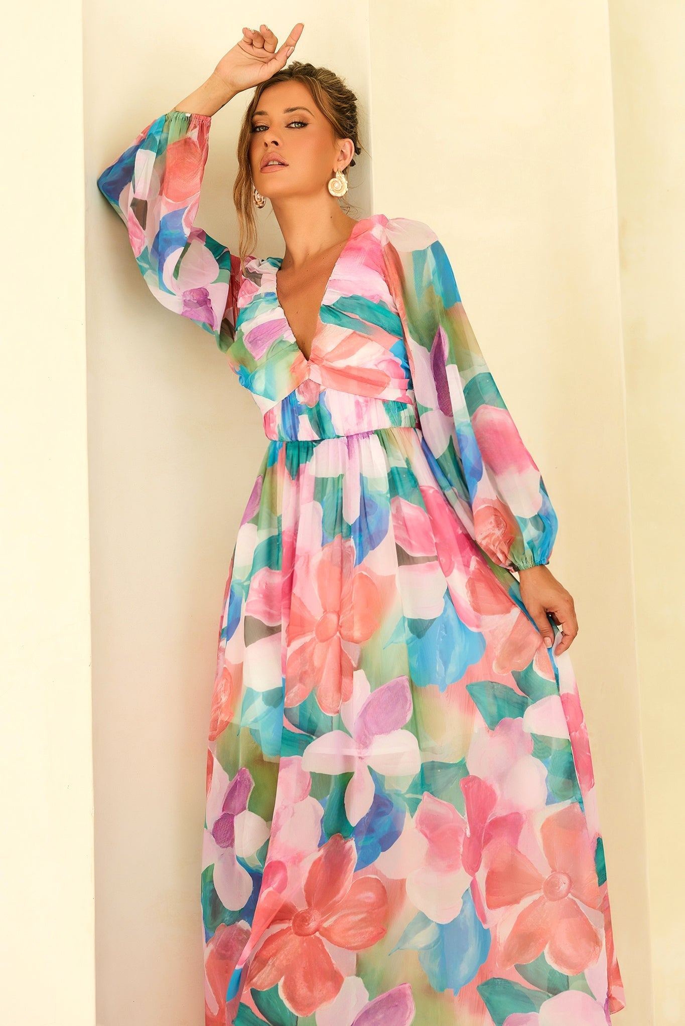 Soft Seduction Chiffon Maxi Dress - Pink Multi