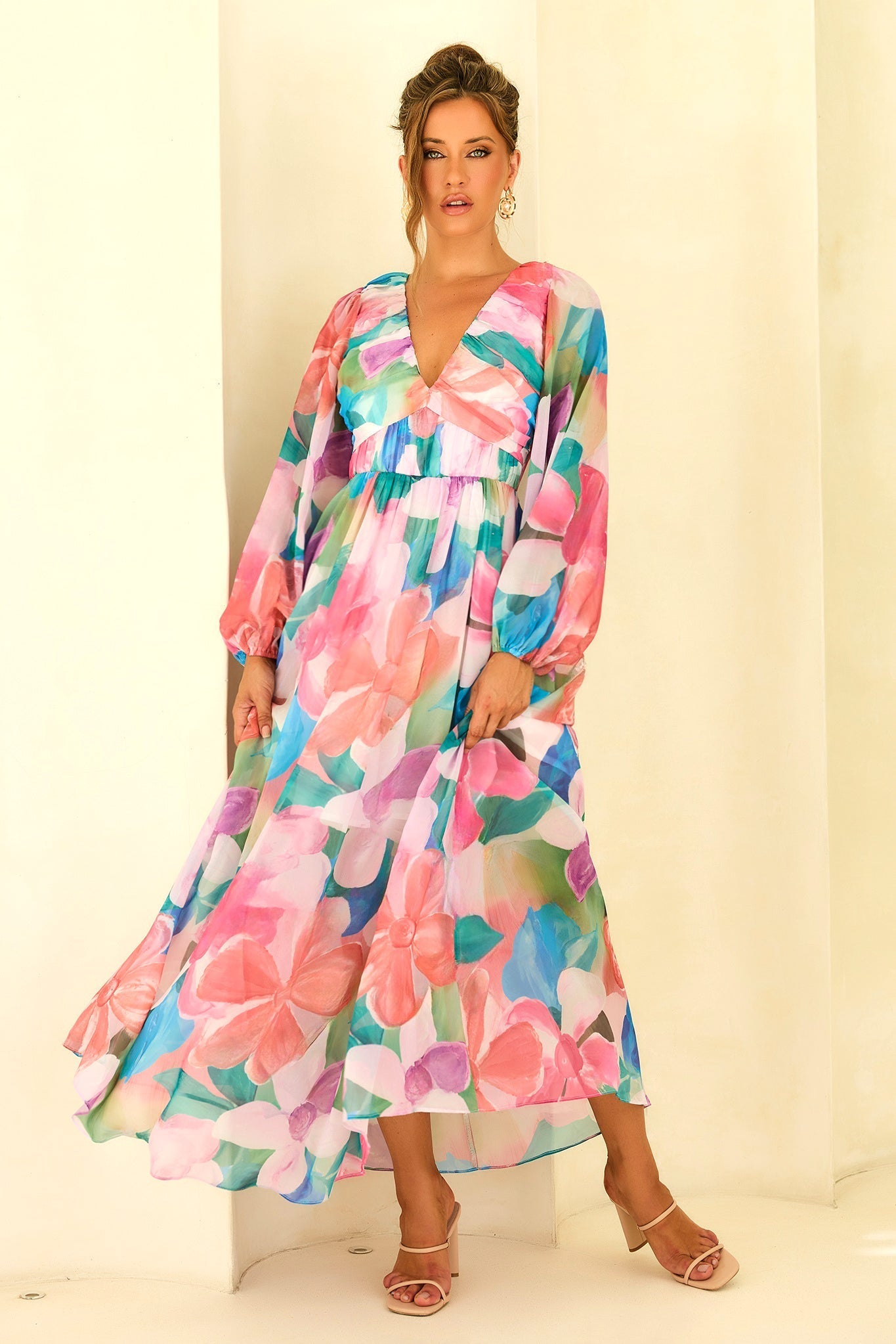 Soft Seduction Chiffon Maxi Dress - Pink Multi