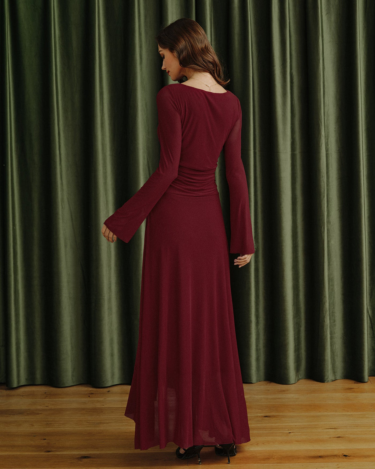 Red Boat Neck Maxi Dress