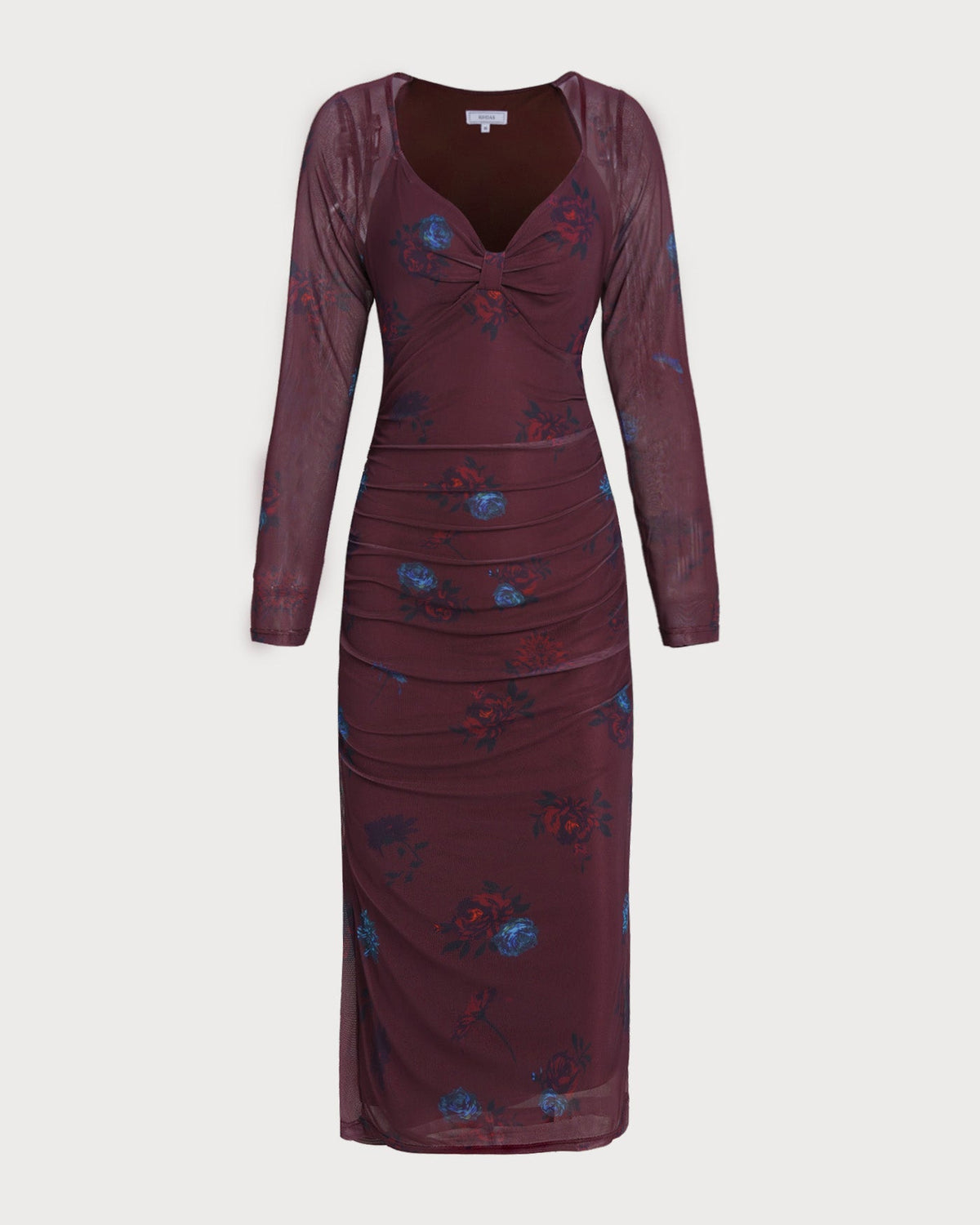 Purple V Neck Floral Midi Dress