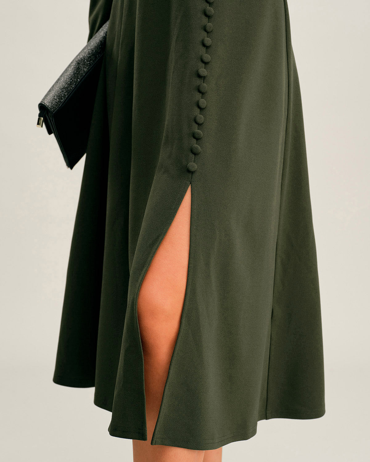 Green Ruched A-Line Slit Midi Dress