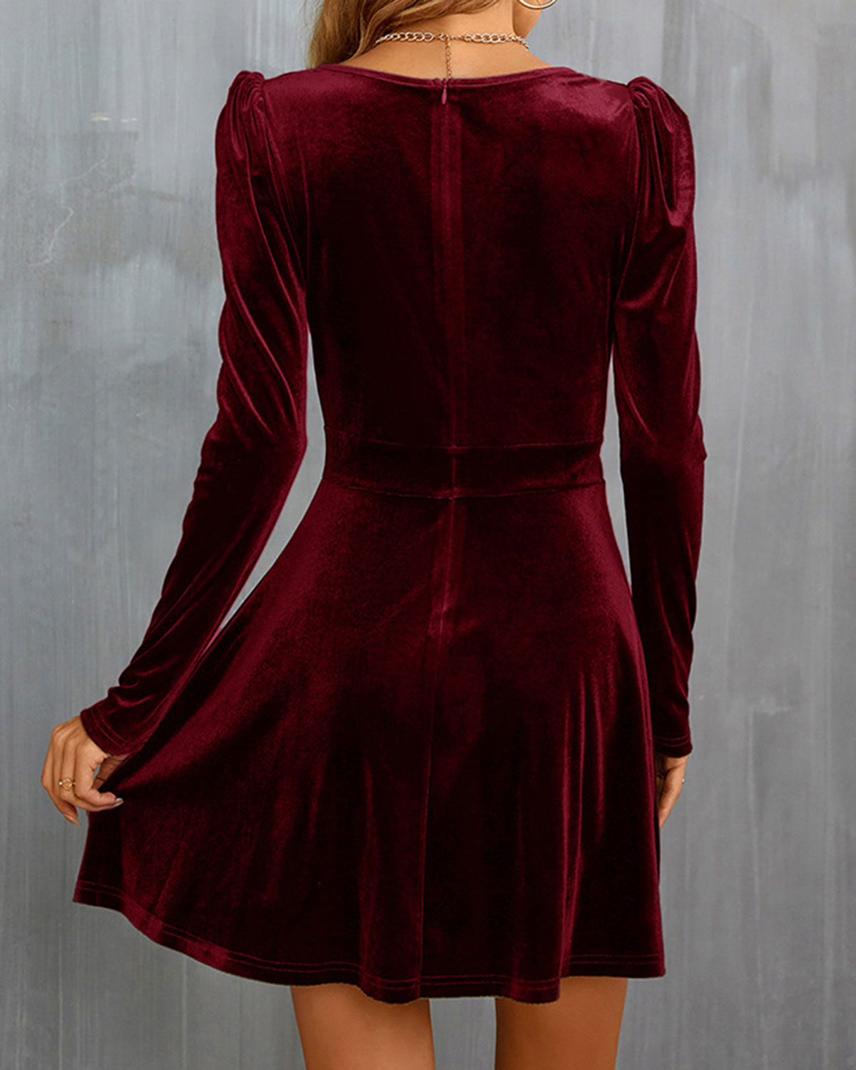 Wine Red Velour A-Line Mini Dress