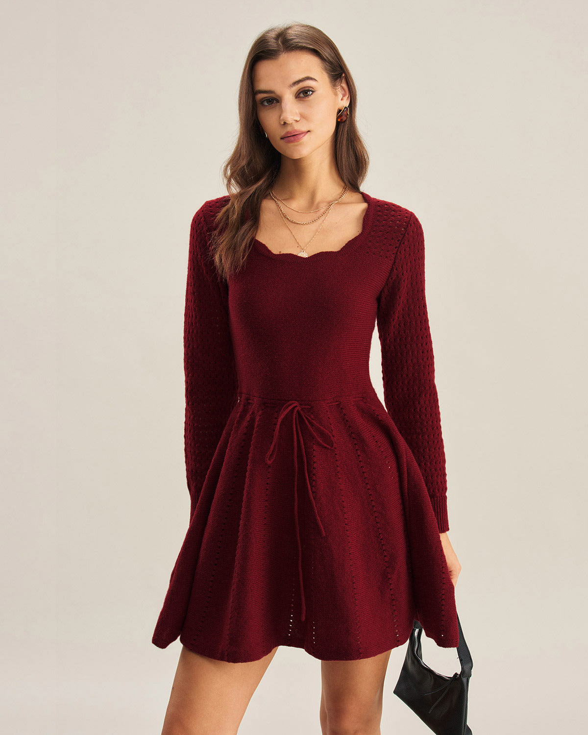 Wine Red A-Line Sweater Dress