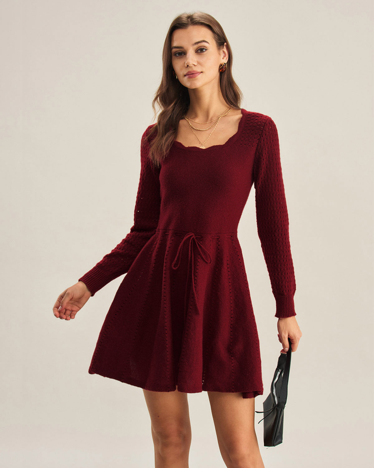 Wine Red A-Line Sweater Dress