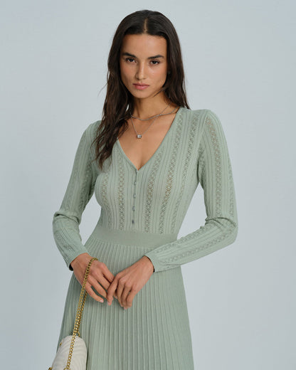 Green V Neck Viscose Sweater Dress