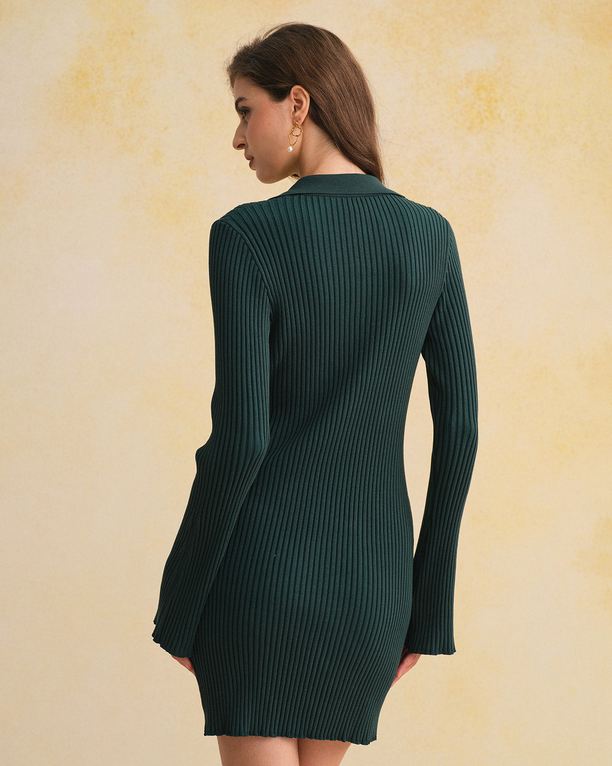 Green A-Line Button Sweater Dress