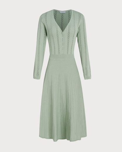 Green V Neck Viscose Sweater Dress