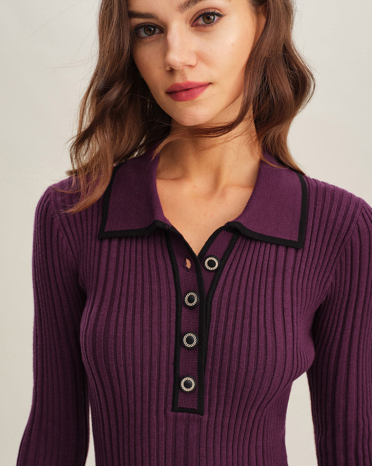 Purple  Contrasting Bell Sleeve Sweater Dress