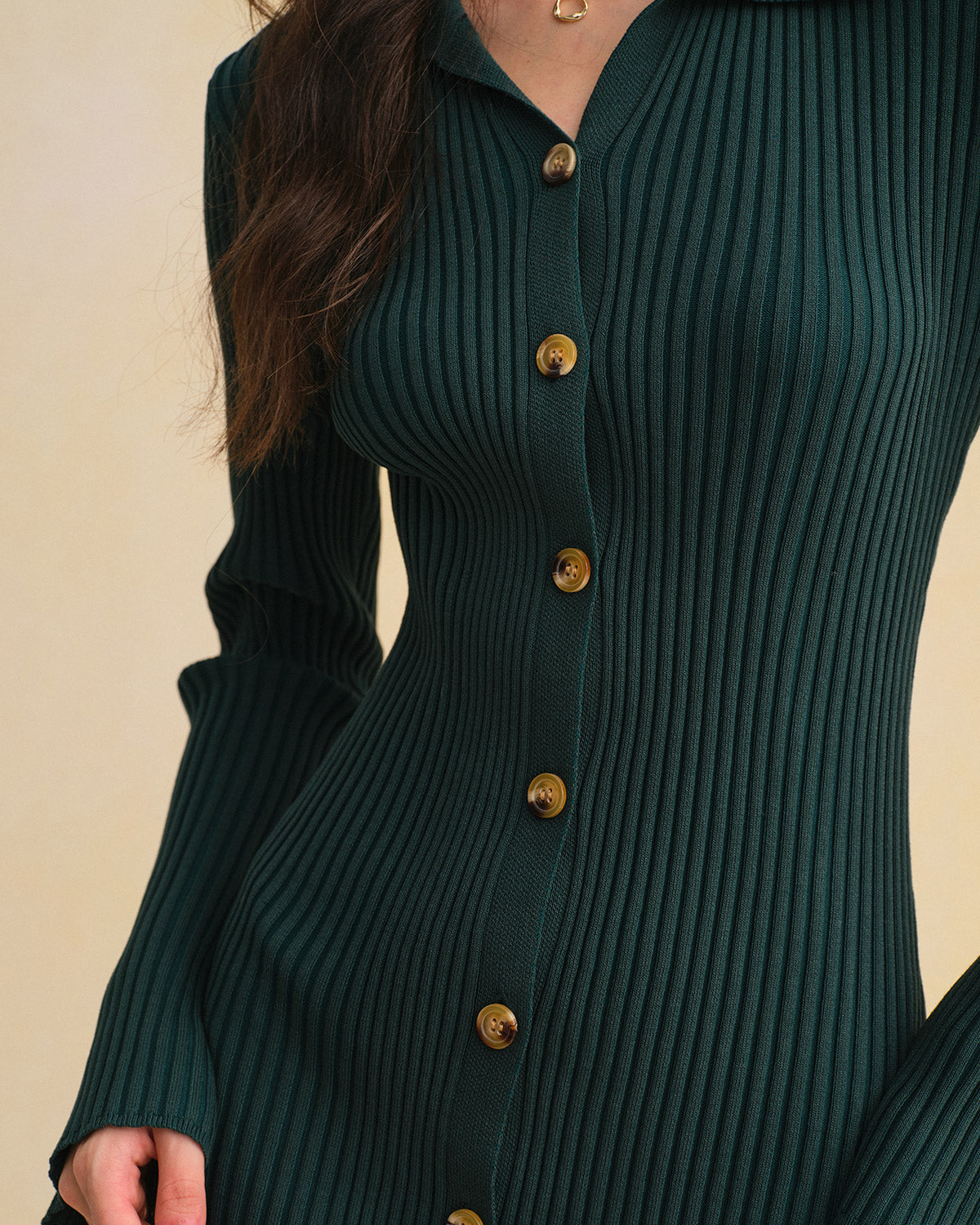 Green A-Line Button Sweater Dress