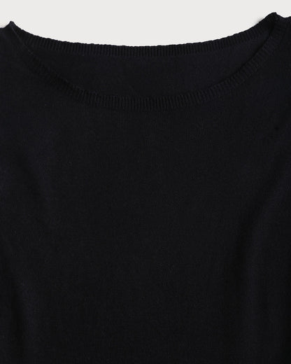 Black Contrasting Bell Sleeve Knit Sweater Dress