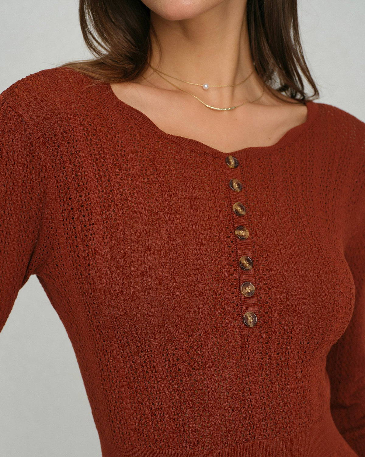 Brown Scalloped A-Line Sweater Dress
