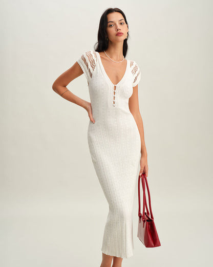White Crochet Bodycon Sweater Dress